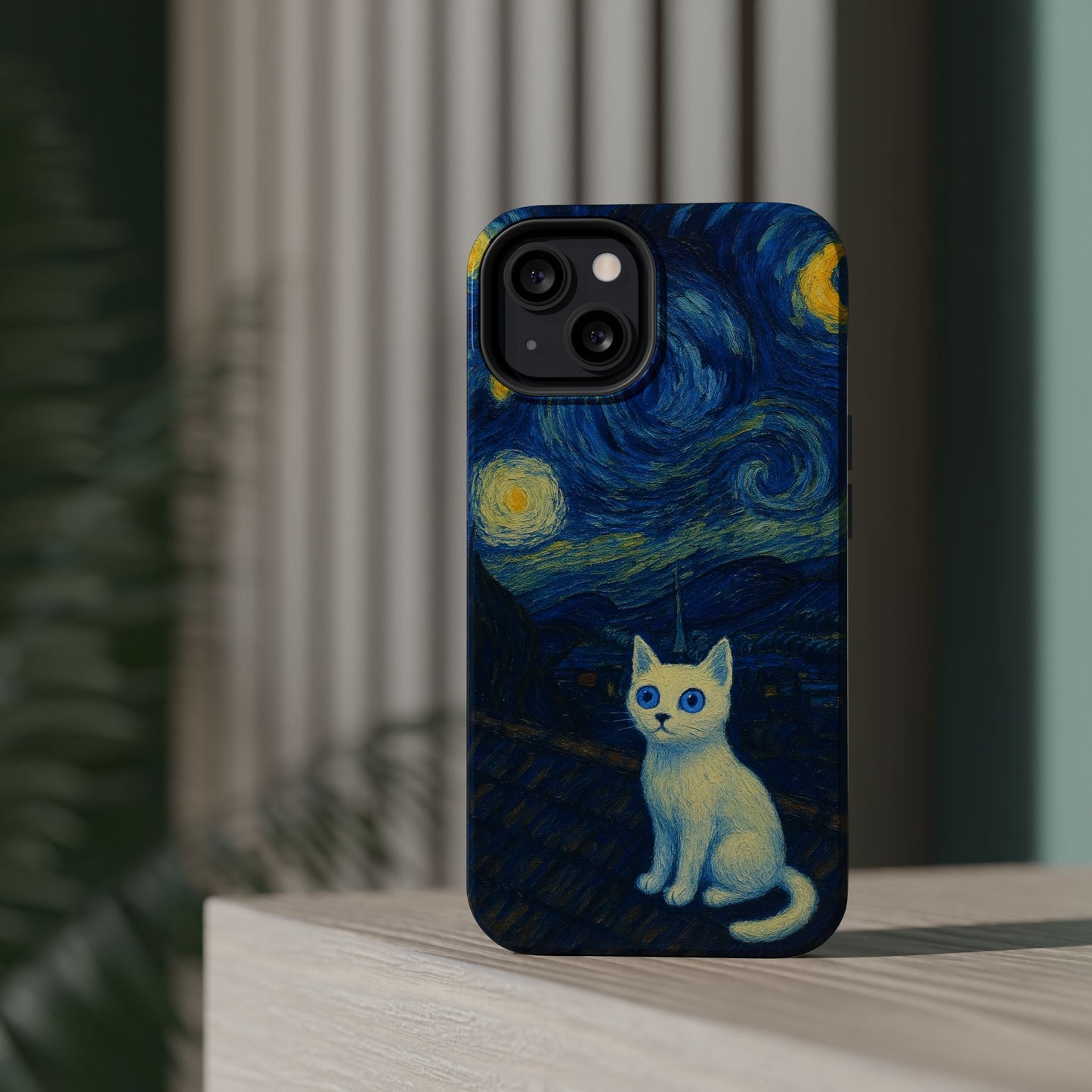 Starry Night Cat – Van Gogh Inspired – iPhone 16, 15, 14, 13 – MagSafe Magnetic Tough Case by HitStickers