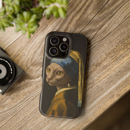 Cat with a Pearl Earring – Vermeer Inspired – iPhone 16, 15, 14, 13 – MagSafe Magnetic Tough Case by HitStickers