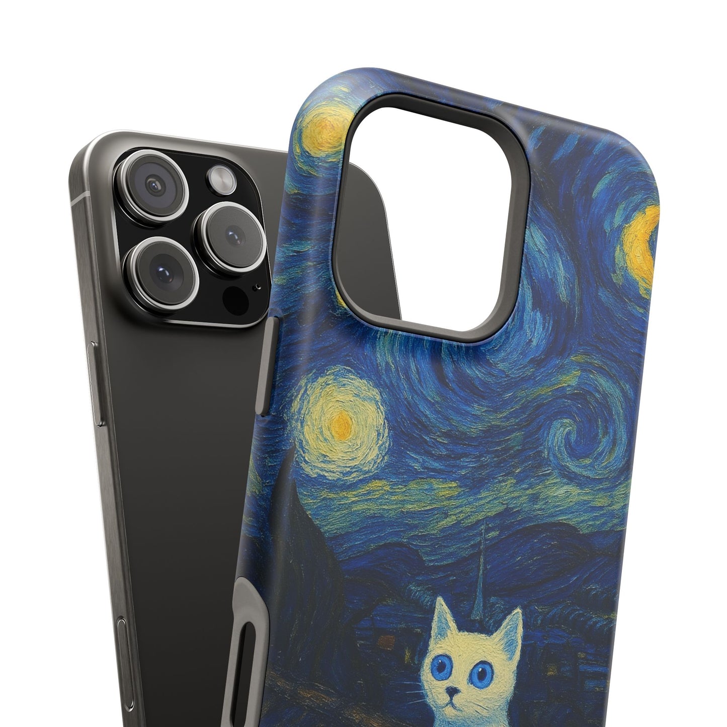 Starry Night Cat – Van Gogh Inspired – iPhone 16, 15, 14, 13 – MagSafe Magnetic Tough Case by HitStickers