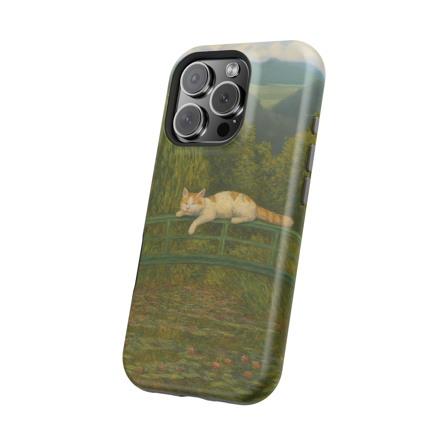 Sleeping Cat on the Japanese Bridge – Monet Inspired – iPhone 16, 15, 14, 13 – MagSafe Magnetic Tough Case by HitStickers