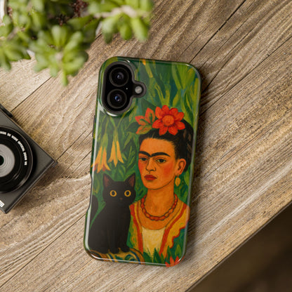 Frida & the Black Cat – Kahlo Inspired – iPhone 16, 15, 14, 13 – MagSafe Magnetic Tough Case by HitStickers