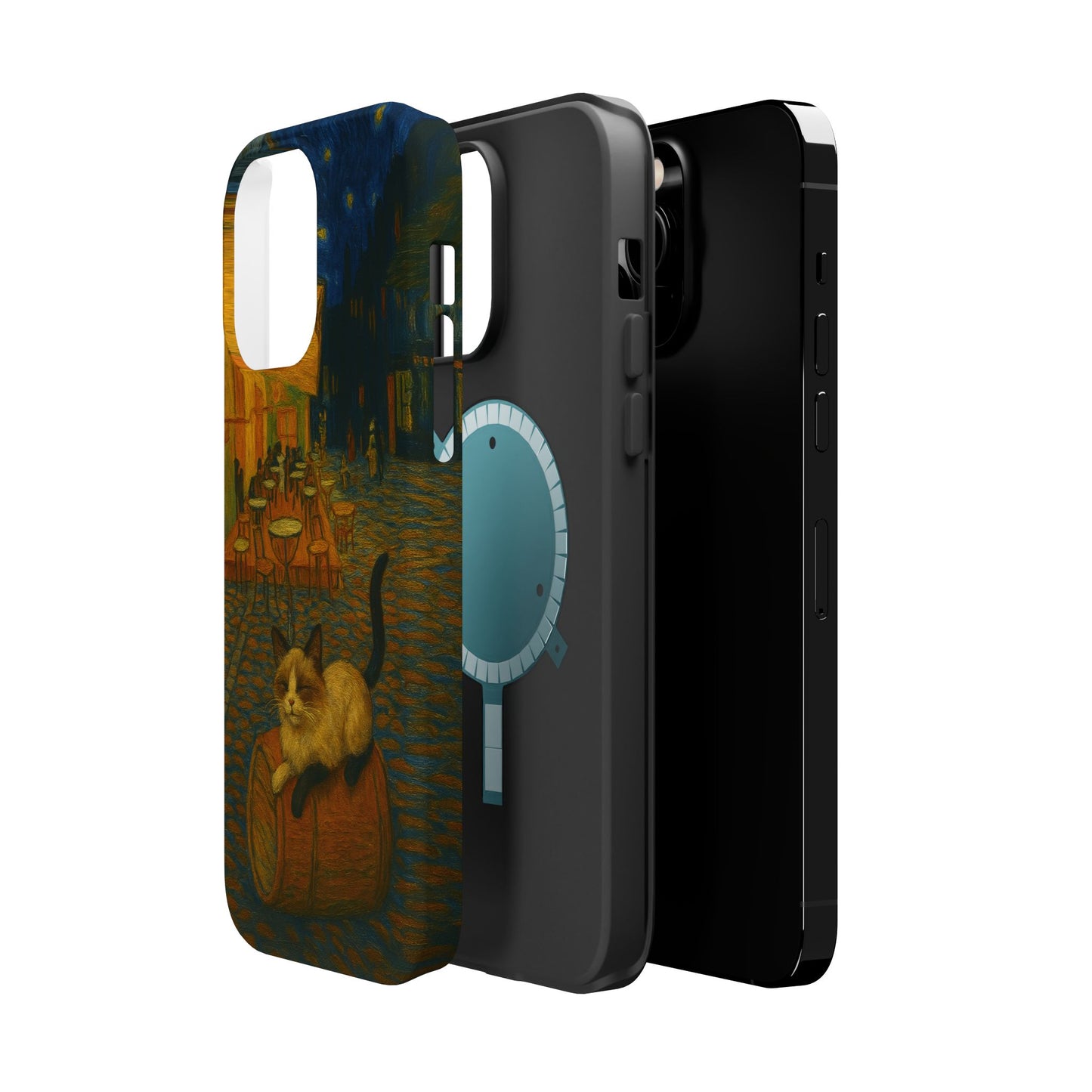 Café Cat at Night – Van Gogh Inspired – iPhone 16, 15, 14, 13 – MagSafe Magnetic Tough Case by HitStickers