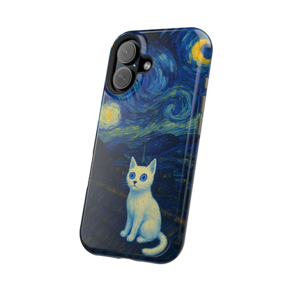 Starry Night Cat – Van Gogh Inspired – iPhone 16, 15, 14, 13 – MagSafe Magnetic Tough Case by HitStickers