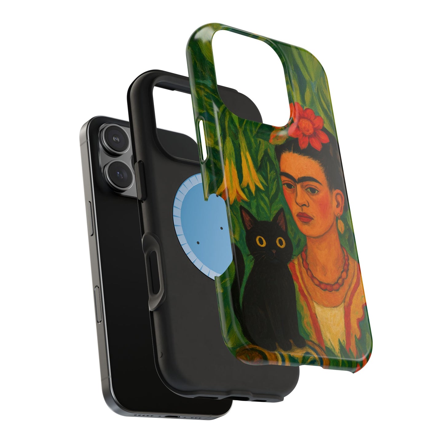 Frida & the Black Cat – Kahlo Inspired – iPhone 16, 15, 14, 13 – MagSafe Magnetic Tough Case by HitStickers