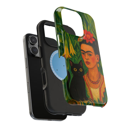 Frida & the Black Cat – Kahlo Inspired – iPhone 16, 15, 14, 13 – MagSafe Magnetic Tough Case by HitStickers