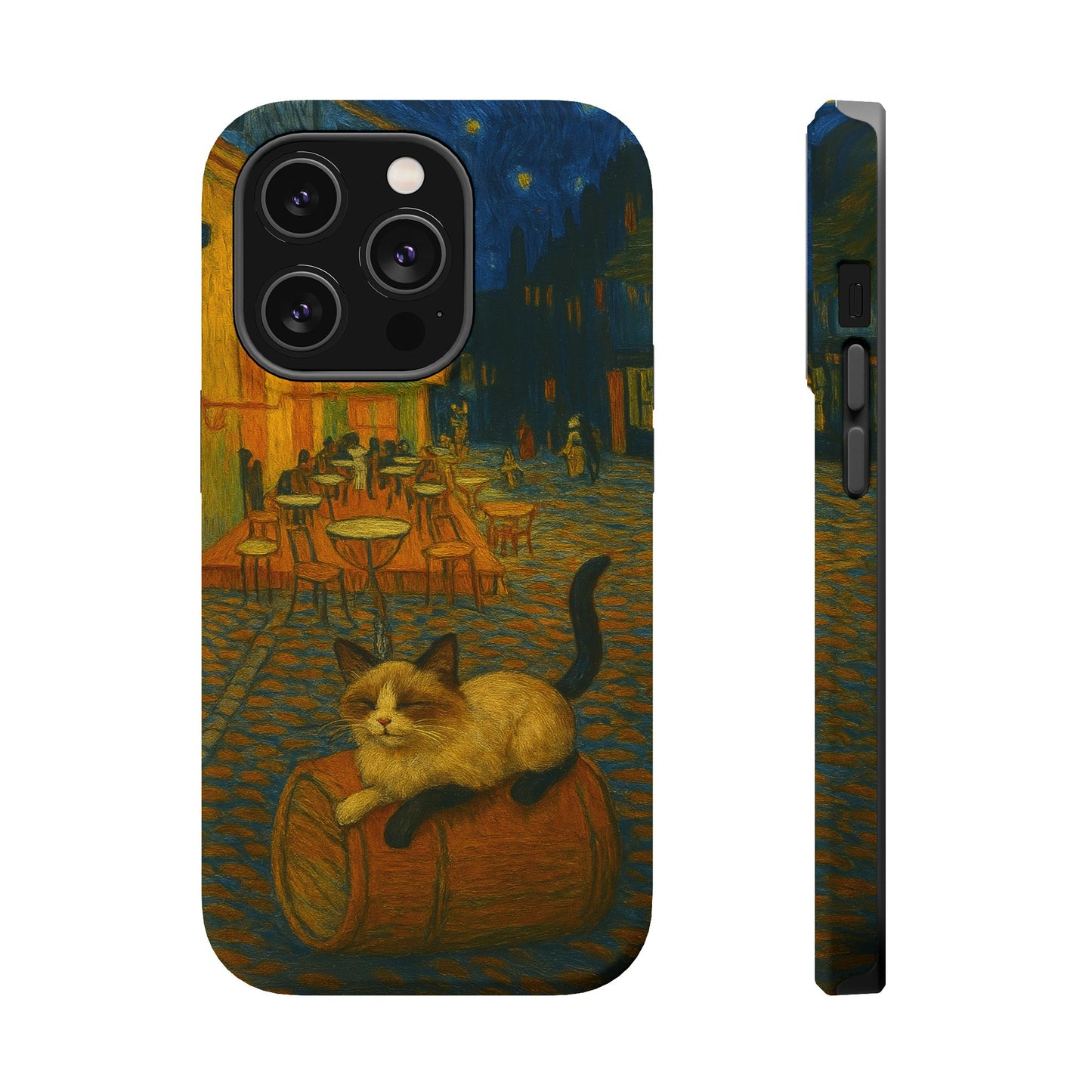 Café Cat at Night – Van Gogh Inspired – iPhone 16, 15, 14, 13 – MagSafe Magnetic Tough Case by HitStickers
