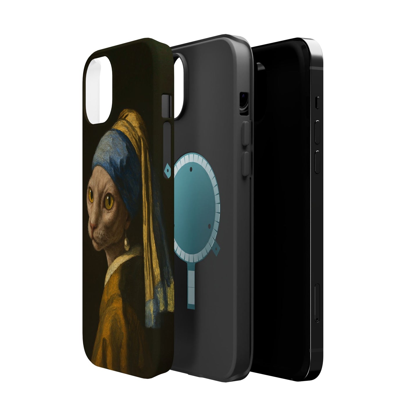 Cat with a Pearl Earring – Vermeer Inspired – iPhone 16, 15, 14, 13 – MagSafe Magnetic Tough Case by HitStickers