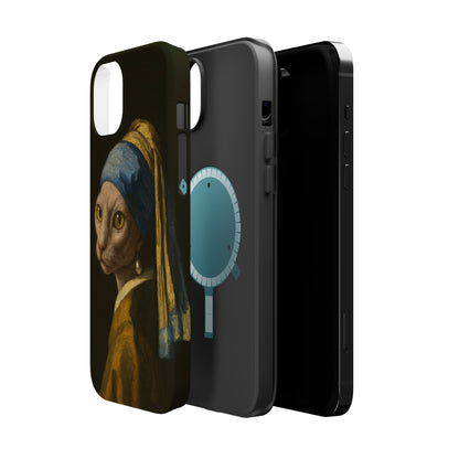 Cat with a Pearl Earring – Vermeer Inspired – iPhone 16, 15, 14, 13 – MagSafe Magnetic Tough Case by HitStickers