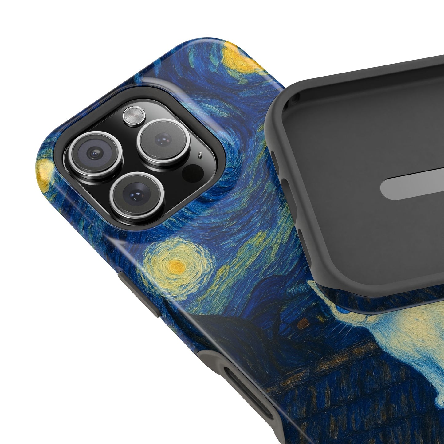 Starry Night Cat – Van Gogh Inspired – iPhone 16, 15, 14, 13 – MagSafe Magnetic Tough Case by HitStickers