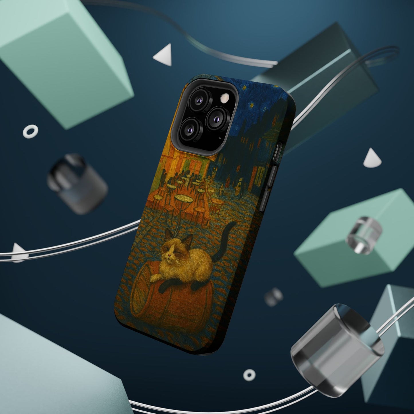 Café Cat at Night – Van Gogh Inspired – iPhone 16, 15, 14, 13 – MagSafe Magnetic Tough Case by HitStickers