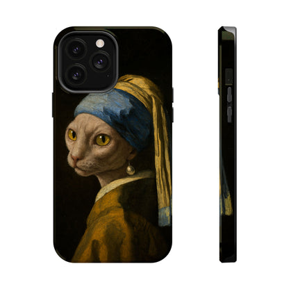 Cat with a Pearl Earring – Vermeer Inspired – iPhone 16, 15, 14, 13 – MagSafe Magnetic Tough Case by HitStickers