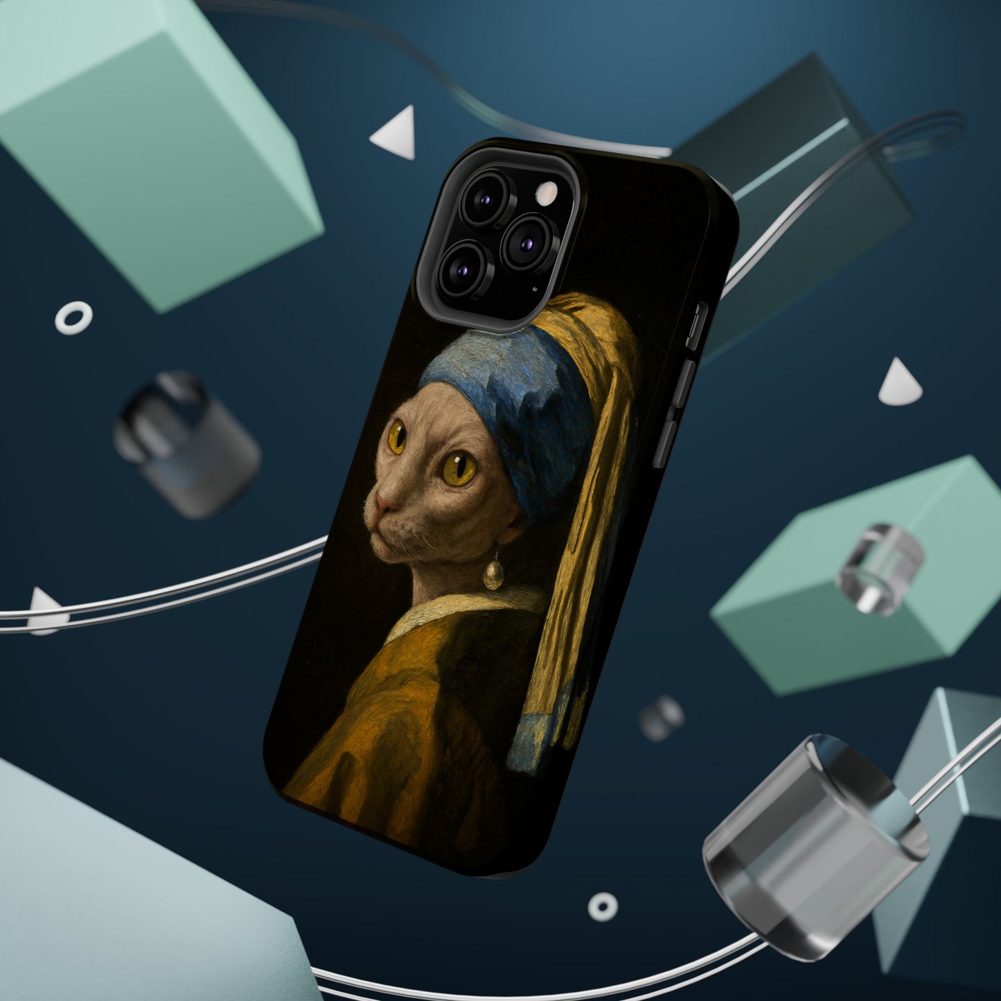 Cat with a Pearl Earring – Vermeer Inspired – iPhone 16, 15, 14, 13 – MagSafe Magnetic Tough Case by HitStickers