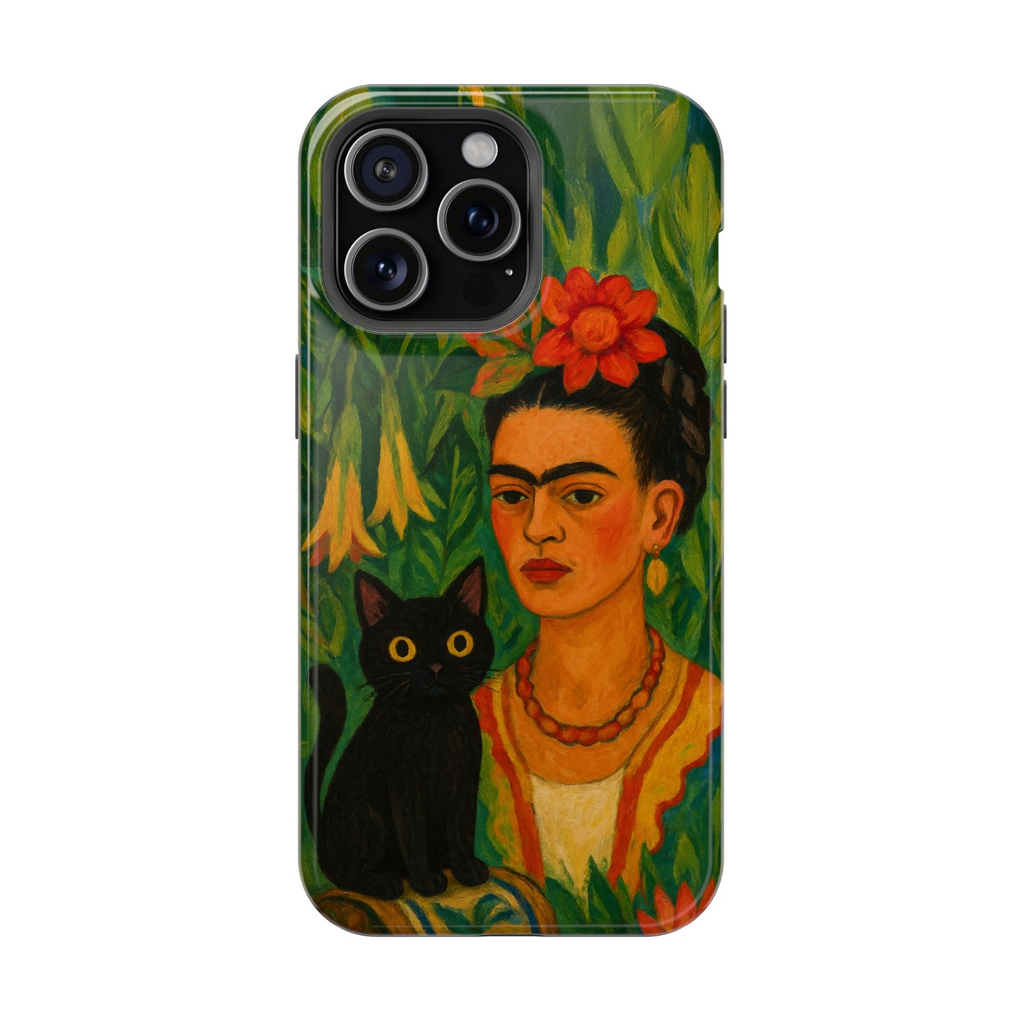 Frida & the Black Cat – Kahlo Inspired – iPhone 16, 15, 14, 13 – MagSafe Magnetic Tough Case by HitStickers