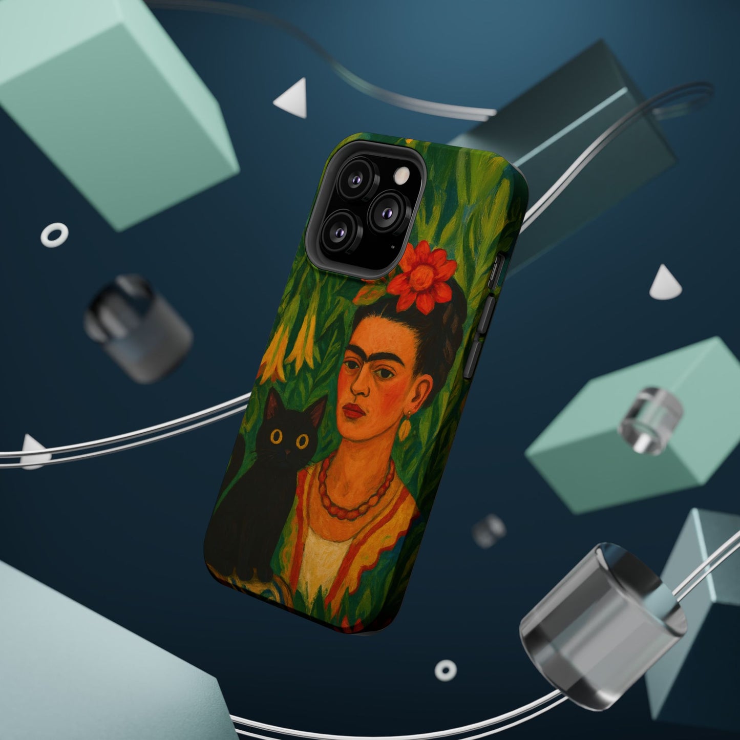 Frida & the Black Cat – Kahlo Inspired – iPhone 16, 15, 14, 13 – MagSafe Magnetic Tough Case by HitStickers