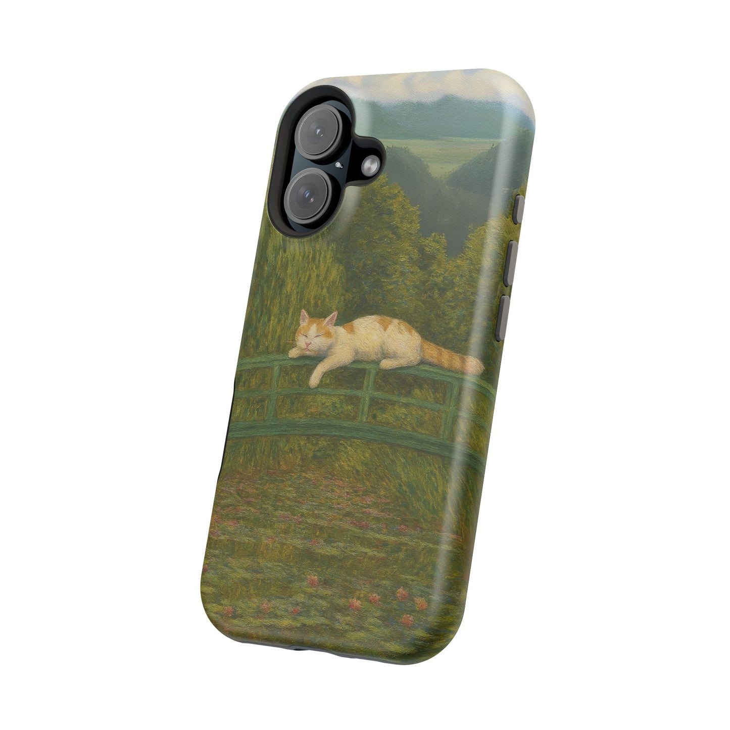 Sleeping Cat on the Japanese Bridge – Monet Inspired – iPhone 16, 15, 14, 13 – MagSafe Magnetic Tough Case by HitStickers