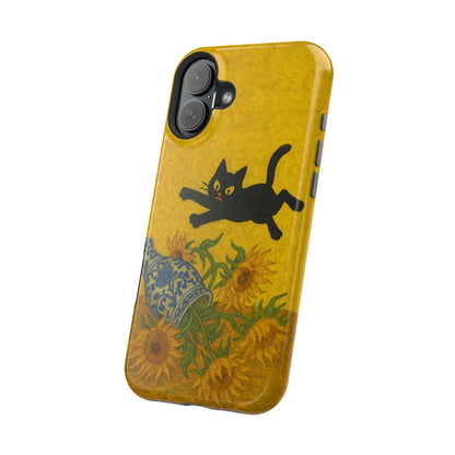 Mischievous Cat & Sunflowers – Van Gogh Inspired – iPhone 16, 15, 14, 13 – MagSafe Magnetic Tough Case by HitStickers