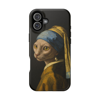 Cat with a Pearl Earring – Vermeer Inspired – iPhone 16, 15, 14, 13 – MagSafe Magnetic Tough Case by HitStickers
