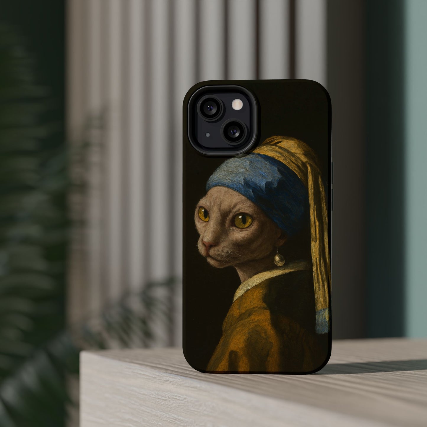 Cat with a Pearl Earring – Vermeer Inspired – iPhone 16, 15, 14, 13 – MagSafe Magnetic Tough Case by HitStickers