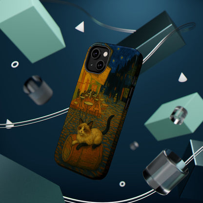 Café Cat at Night – Van Gogh Inspired – iPhone 16, 15, 14, 13 – MagSafe Magnetic Tough Case by HitStickers