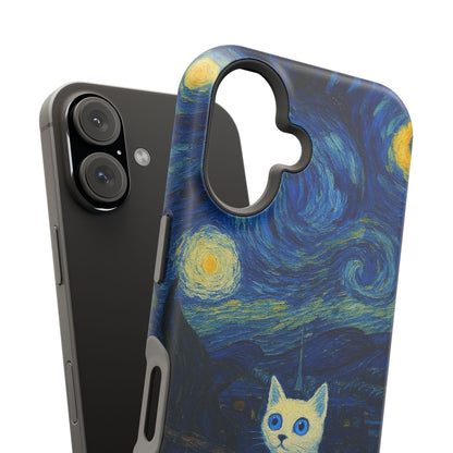 Starry Night Cat – Van Gogh Inspired – iPhone 16, 15, 14, 13 – MagSafe Magnetic Tough Case by HitStickers