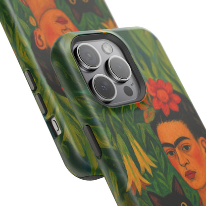 Frida & the Black Cat – Kahlo Inspired – iPhone 16, 15, 14, 13 – MagSafe Magnetic Tough Case by HitStickers