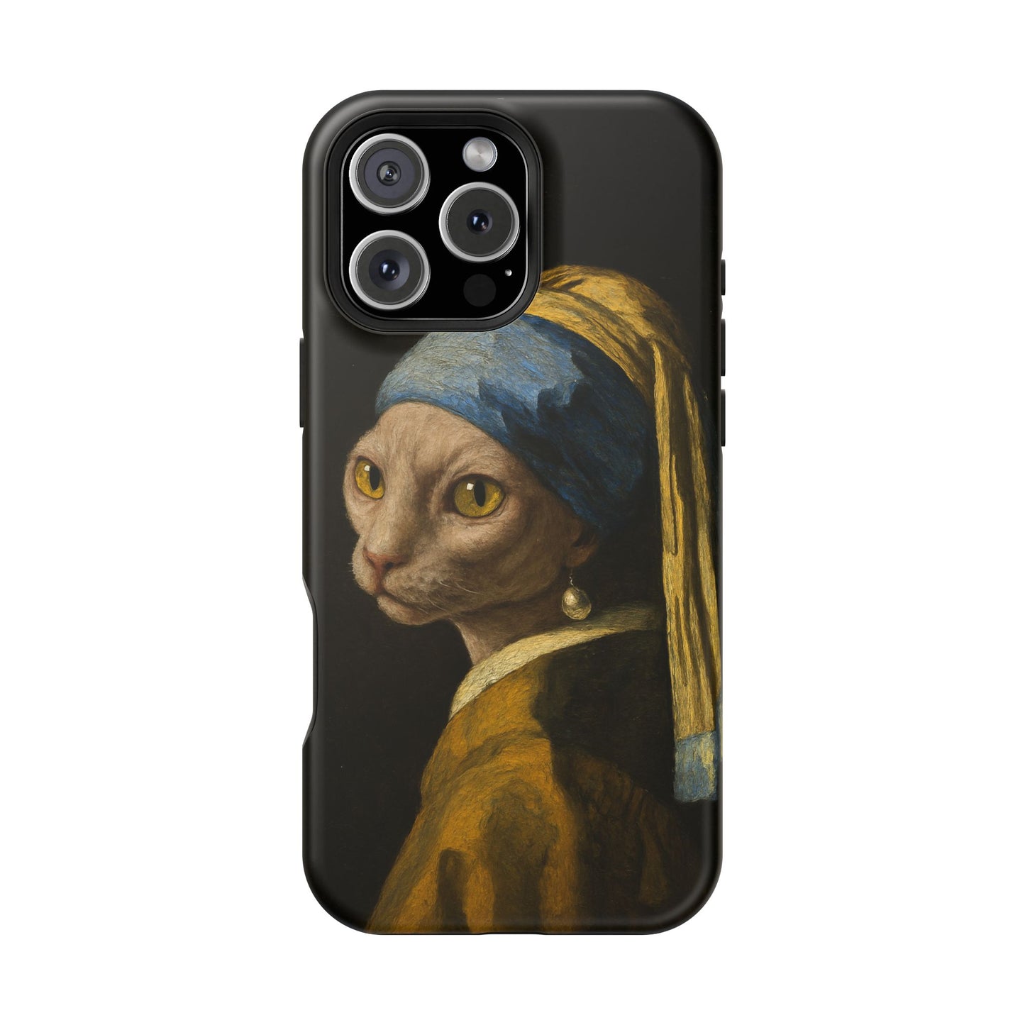 Cat with a Pearl Earring – Vermeer Inspired – iPhone 16, 15, 14, 13 – MagSafe Magnetic Tough Case by HitStickers