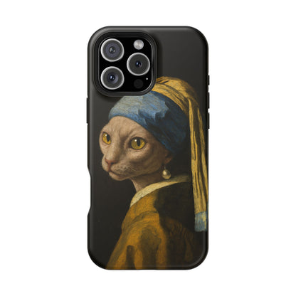 Cat with a Pearl Earring – Vermeer Inspired – iPhone 16, 15, 14, 13 – MagSafe Magnetic Tough Case by HitStickers