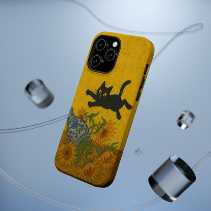 Mischievous Cat & Sunflowers – Van Gogh Inspired – iPhone 16, 15, 14, 13 – MagSafe Magnetic Tough Case by HitStickers