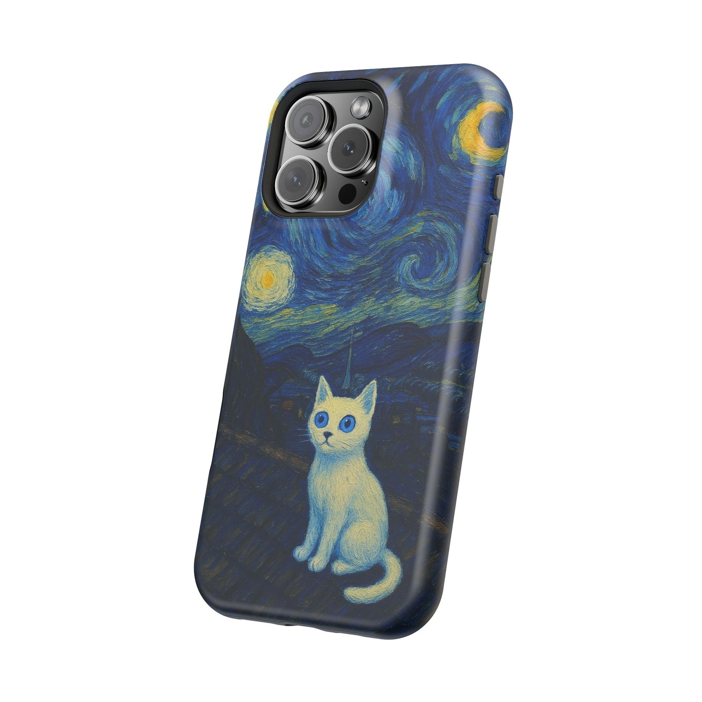 Starry Night Cat – Van Gogh Inspired – iPhone 16, 15, 14, 13 – MagSafe Magnetic Tough Case by HitStickers