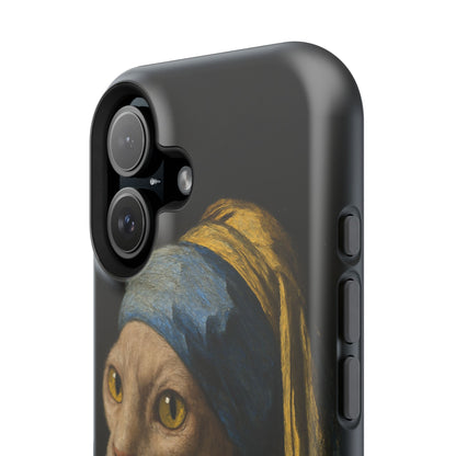 Cat with a Pearl Earring – Vermeer Inspired – iPhone 16, 15, 14, 13 – MagSafe Magnetic Tough Case by HitStickers