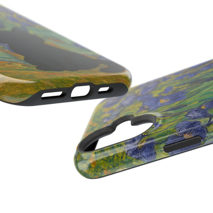 Peaceful Cat in Irises – Van Gogh Inspired – iPhone 16, 15, 14, 13 – MagSafe Magnetic Tough Case by HitStickers
