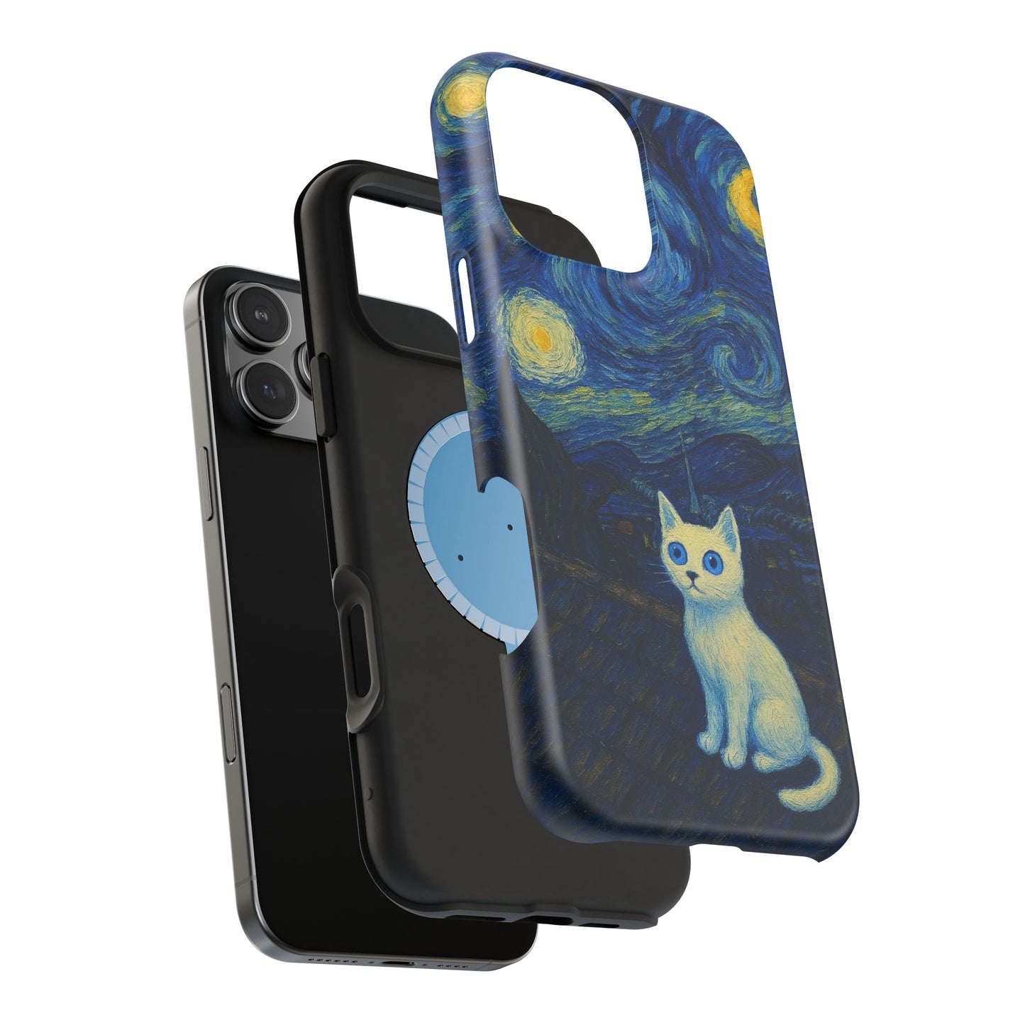 Starry Night Cat – Van Gogh Inspired – iPhone 16, 15, 14, 13 – MagSafe Magnetic Tough Case by HitStickers