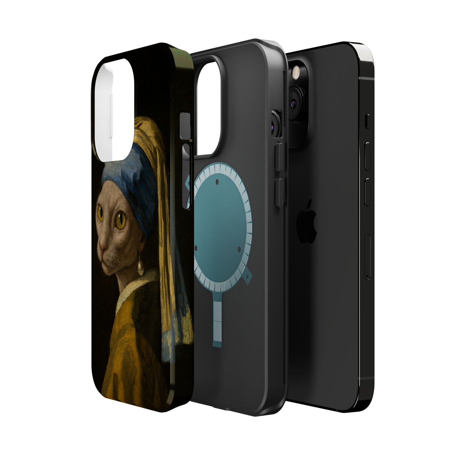 Cat with a Pearl Earring – Vermeer Inspired – iPhone 16, 15, 14, 13 – MagSafe Magnetic Tough Case by HitStickers