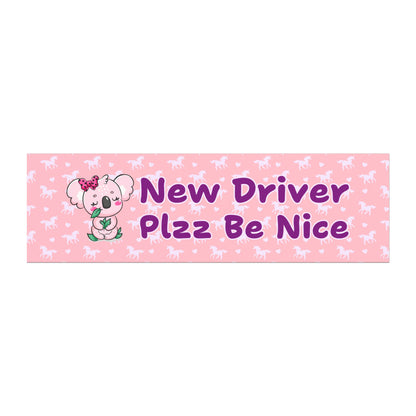 New Driver, Plzz Be Nice - Cute New Driver Car Magnet – Pink Aesthetic Bumper Magnet Sign for Student Drivers