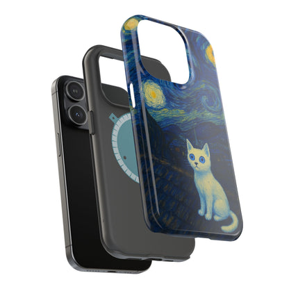 Starry Night Cat – Van Gogh Inspired – iPhone 16, 15, 14, 13 – MagSafe Magnetic Tough Case by HitStickers