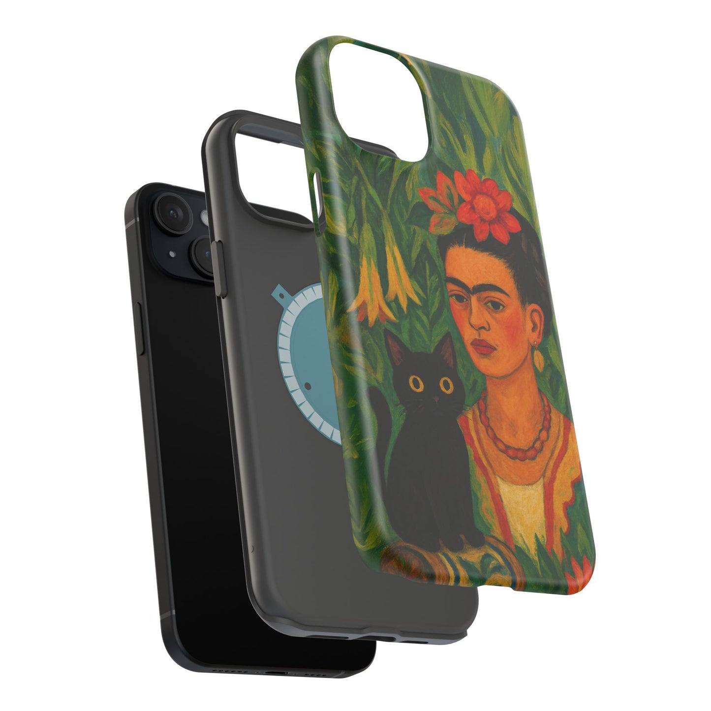 Frida & the Black Cat – Kahlo Inspired – iPhone 16, 15, 14, 13 – MagSafe Magnetic Tough Case by HitStickers