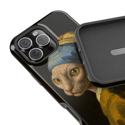 Cat with a Pearl Earring – Vermeer Inspired – iPhone 16, 15, 14, 13 – MagSafe Magnetic Tough Case by HitStickers