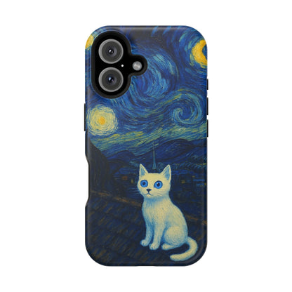 Starry Night Cat – Van Gogh Inspired – iPhone 16, 15, 14, 13 – MagSafe Magnetic Tough Case by HitStickers