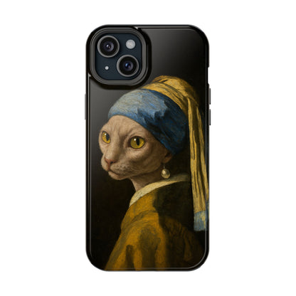 Cat with a Pearl Earring – Vermeer Inspired – iPhone 16, 15, 14, 13 – MagSafe Magnetic Tough Case by HitStickers