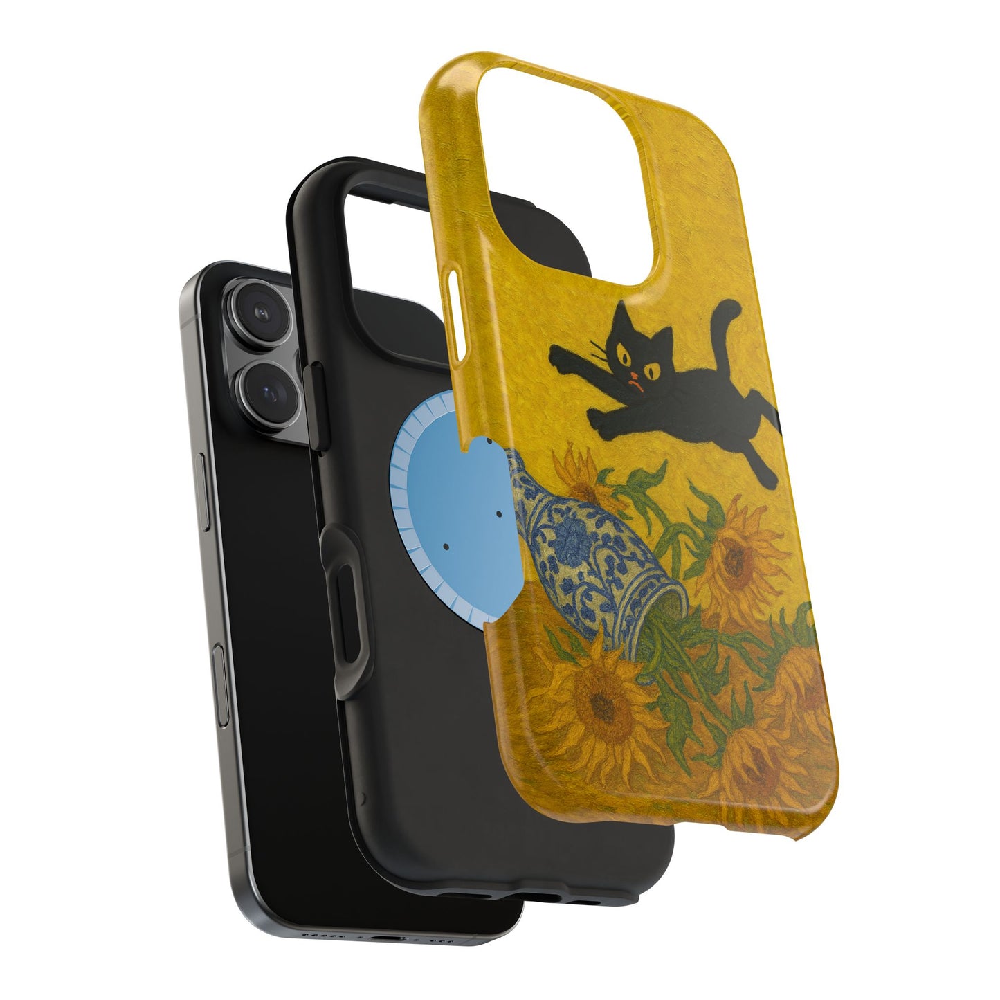 Mischievous Cat & Sunflowers – Van Gogh Inspired – iPhone 16, 15, 14, 13 – MagSafe Magnetic Tough Case by HitStickers