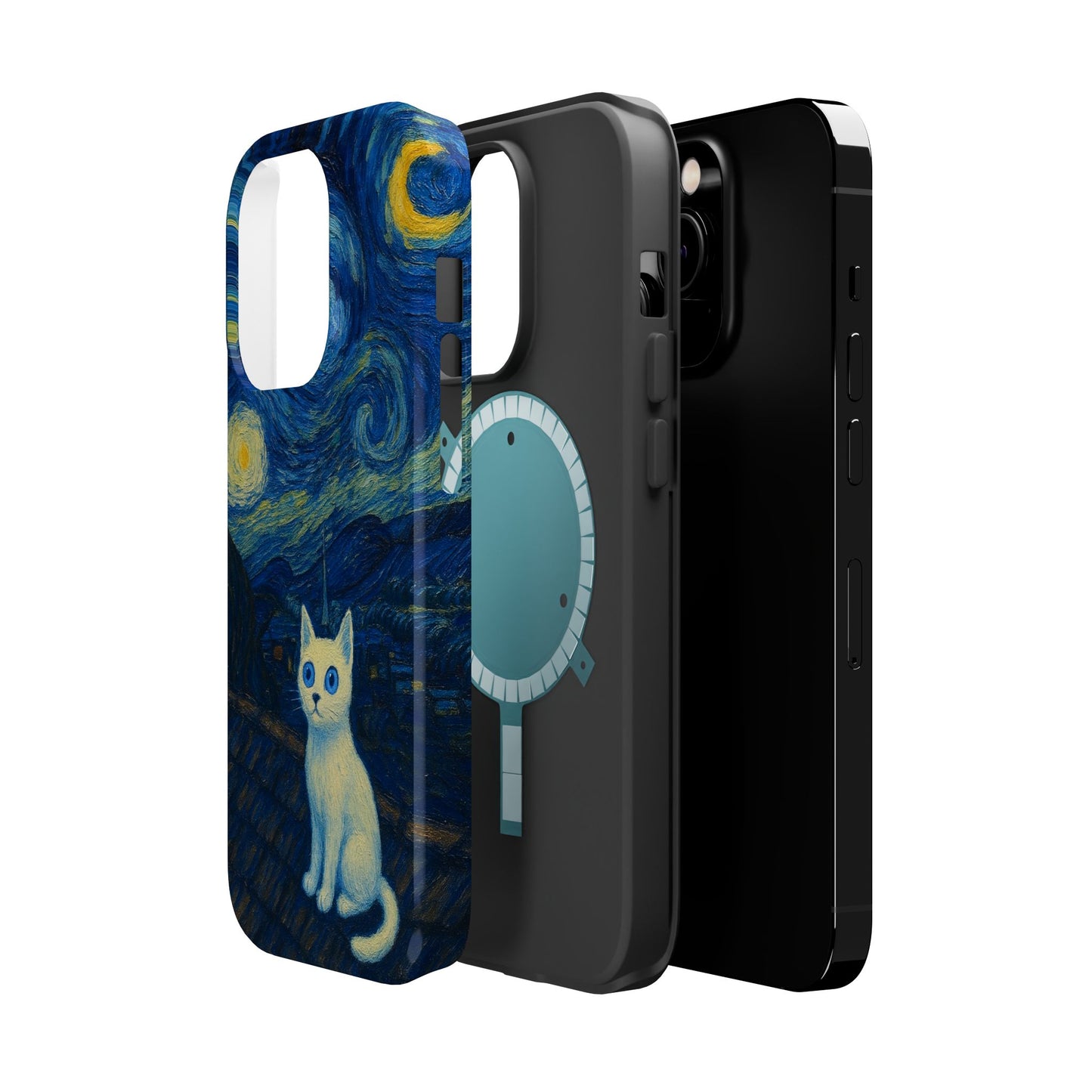 Starry Night Cat – Van Gogh Inspired – iPhone 16, 15, 14, 13 – MagSafe Magnetic Tough Case by HitStickers