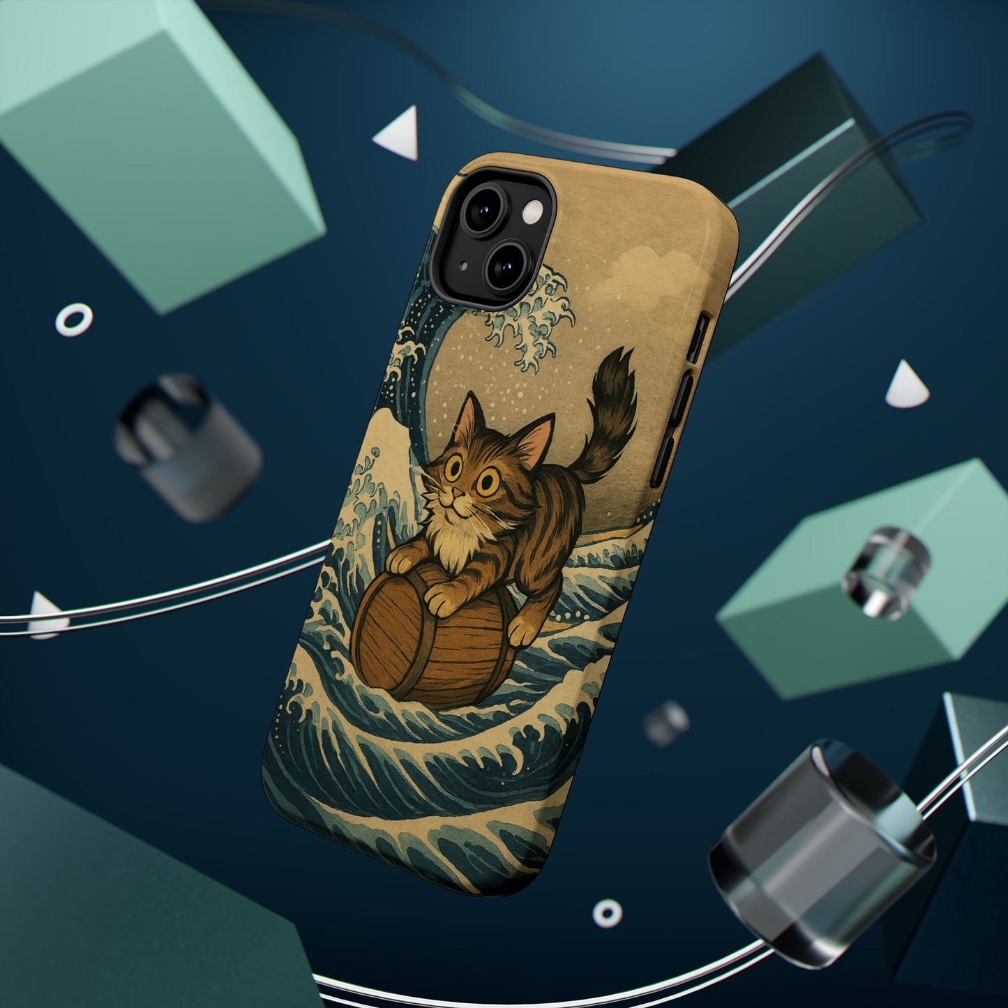 The Great Wave Cat – Hokusai Inspired – iPhone 16, 15, 14, 13 – MagSafe Magnetic Tough Case by HitStickers