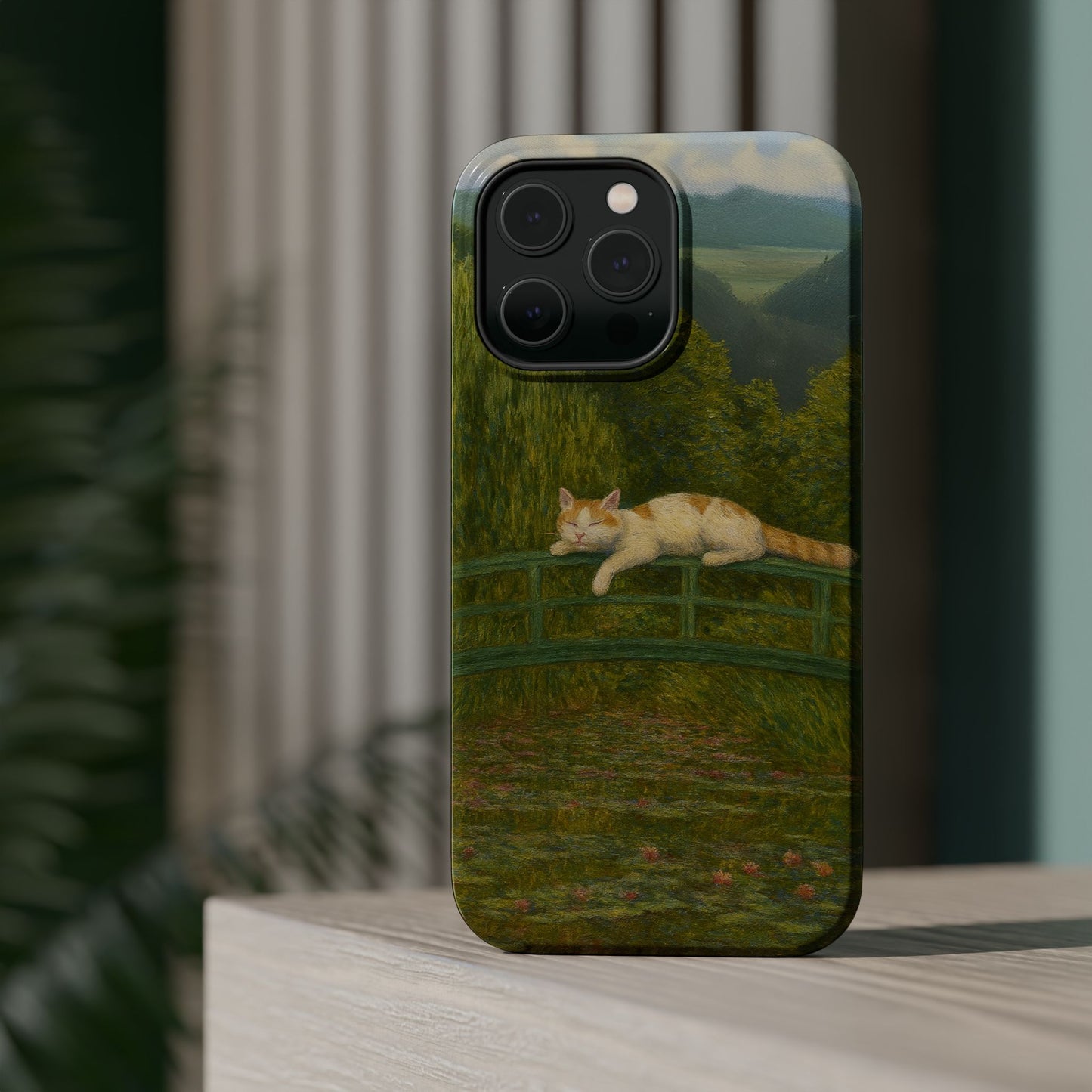 Sleeping Cat on the Japanese Bridge – Monet Inspired – iPhone 16, 15, 14, 13 – MagSafe Magnetic Tough Case by HitStickers
