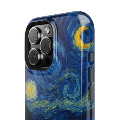 Starry Night Cat – Van Gogh Inspired – iPhone 16, 15, 14, 13 – MagSafe Magnetic Tough Case by HitStickers