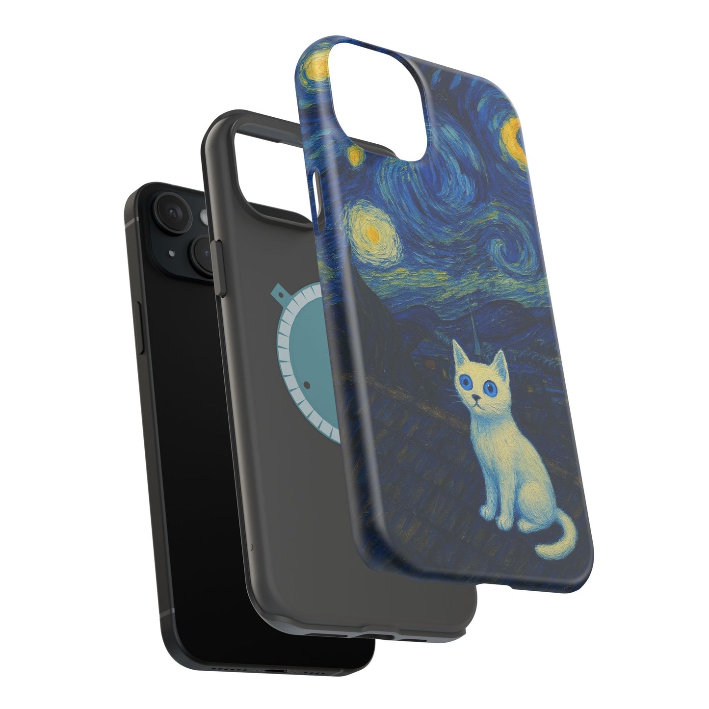 Starry Night Cat – Van Gogh Inspired – iPhone 16, 15, 14, 13 – MagSafe Magnetic Tough Case by HitStickers
