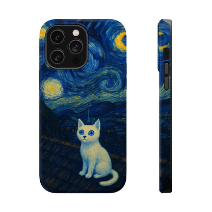 Starry Night Cat – Van Gogh Inspired – iPhone 16, 15, 14, 13 – MagSafe Magnetic Tough Case by HitStickers