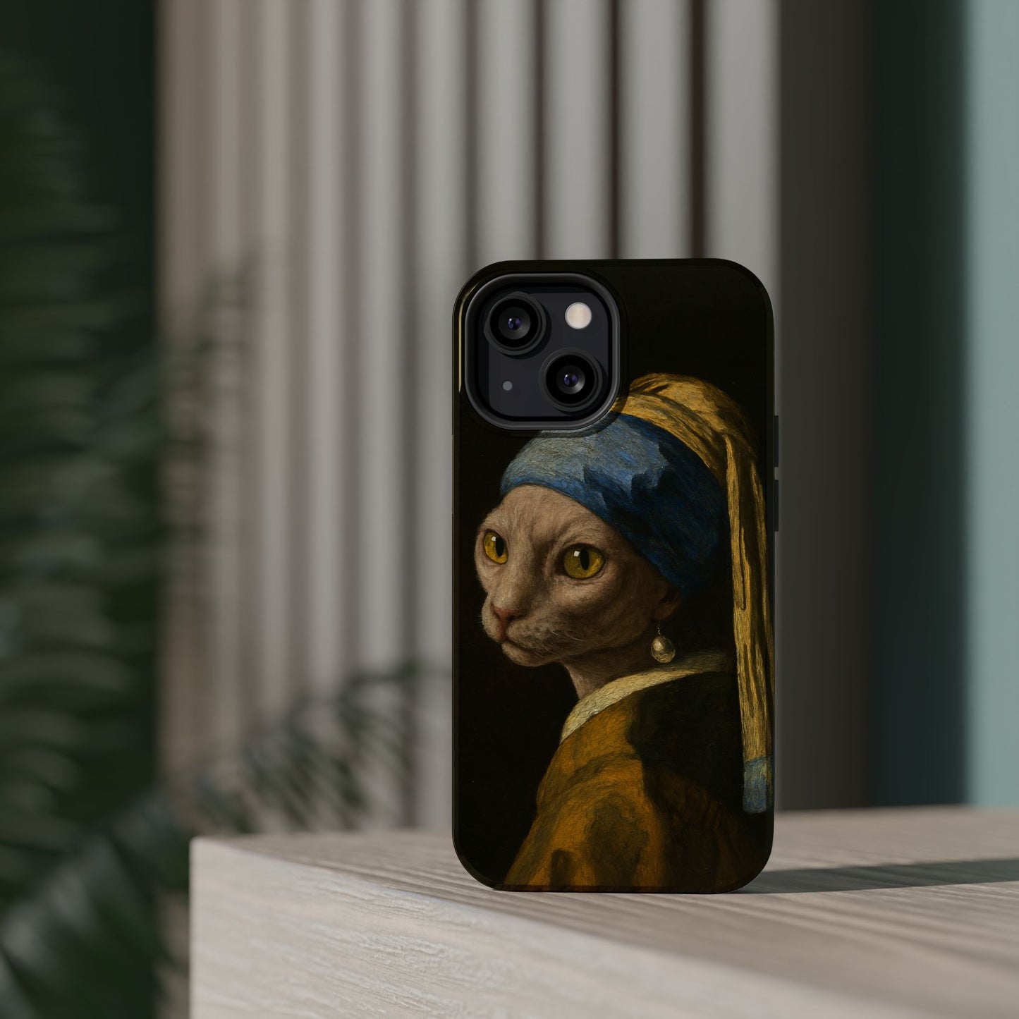 Cat with a Pearl Earring – Vermeer Inspired – iPhone 16, 15, 14, 13 – MagSafe Magnetic Tough Case by HitStickers