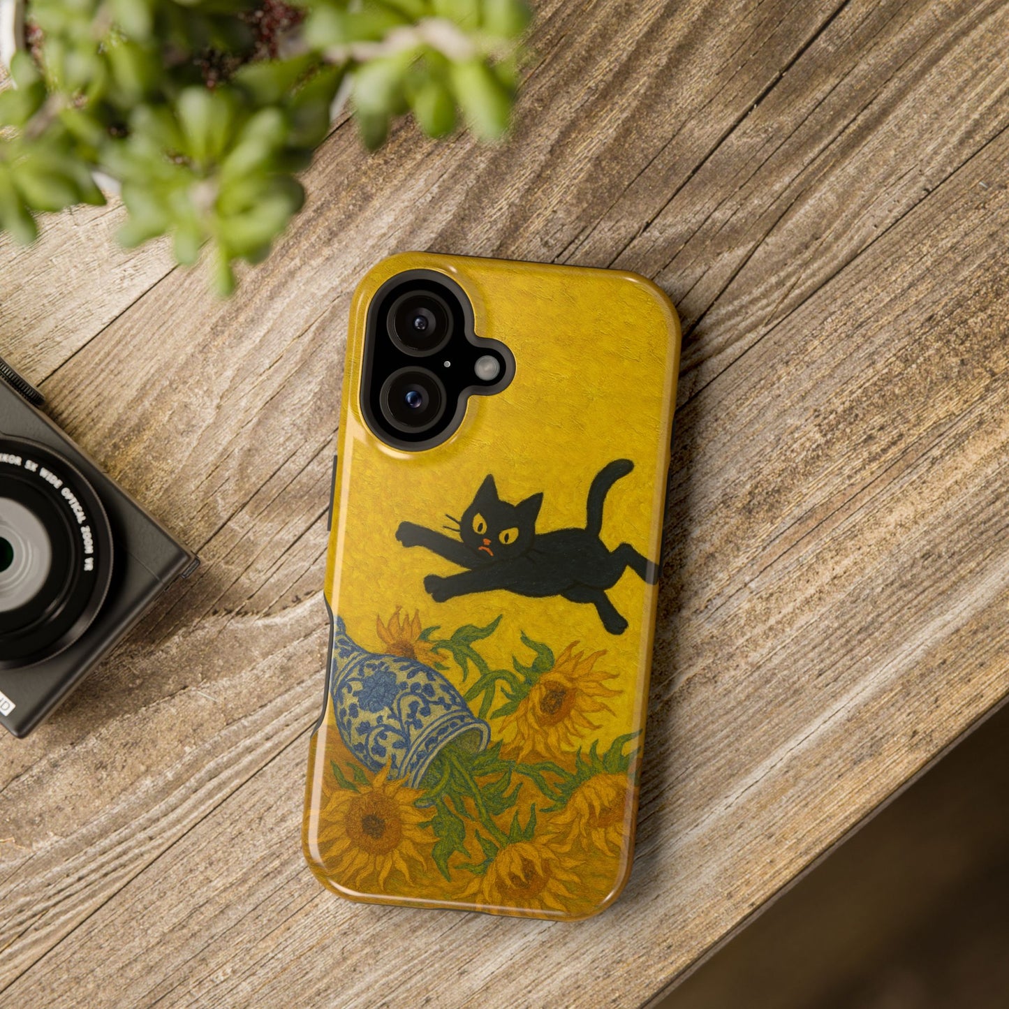 Mischievous Cat & Sunflowers – Van Gogh Inspired – iPhone 16, 15, 14, 13 – MagSafe Magnetic Tough Case by HitStickers