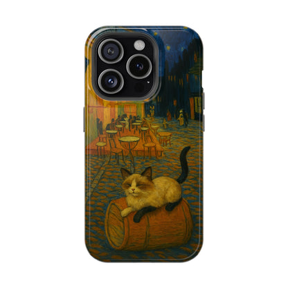 Café Cat at Night – Van Gogh Inspired – iPhone 16, 15, 14, 13 – MagSafe Magnetic Tough Case by HitStickers