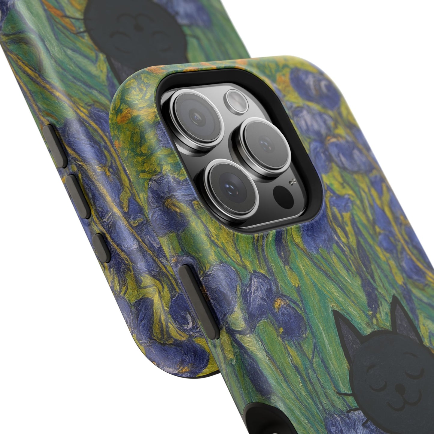 Peaceful Cat in Irises – Van Gogh Inspired – iPhone 16, 15, 14, 13 – MagSafe Magnetic Tough Case by HitStickers